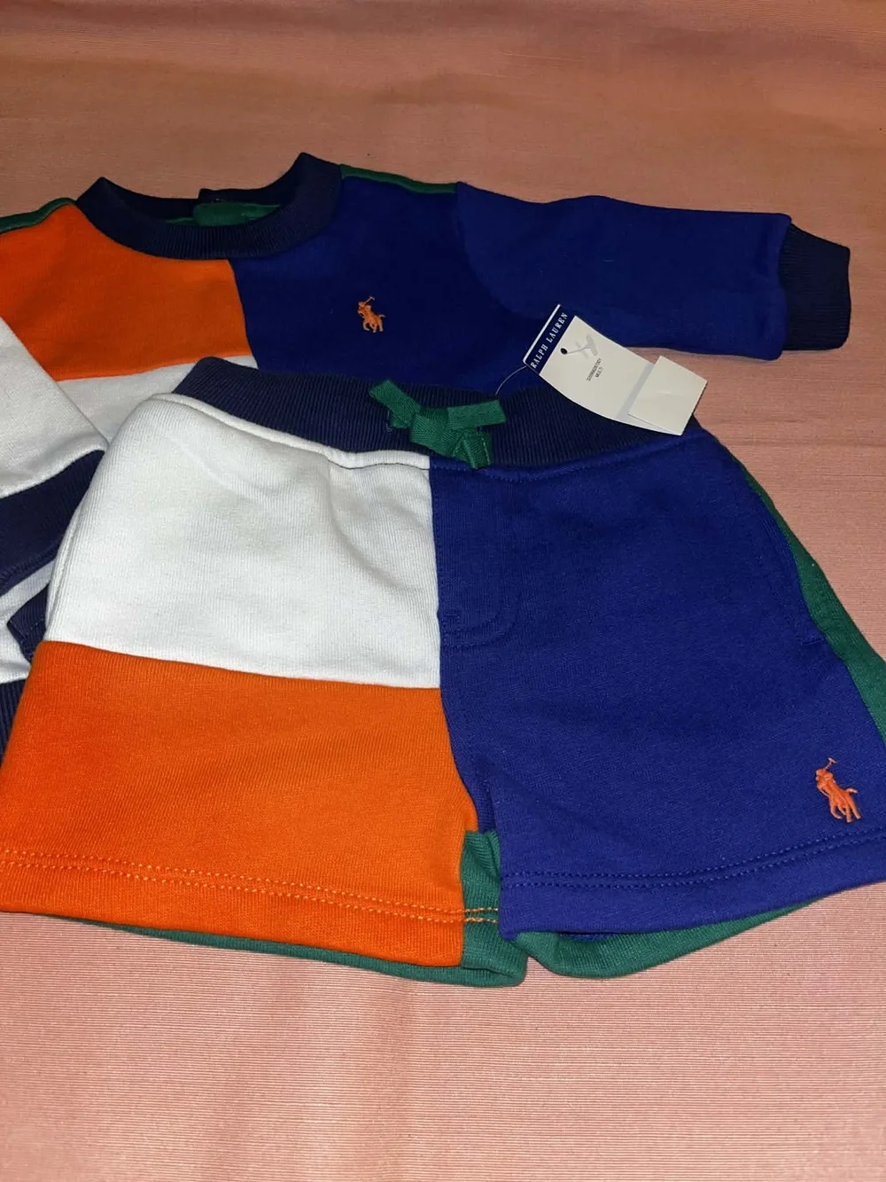 Polo by Ralph Lauren Kids Colorblock Sweatshirt & Shorts Set - Navy/Orange/White
